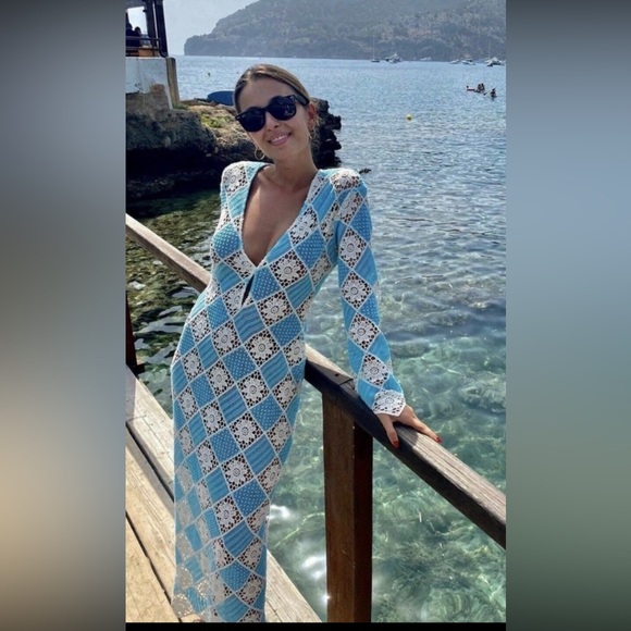 Zara Dresses Zara Blue And White Maxi Crochet Dress Poshmark